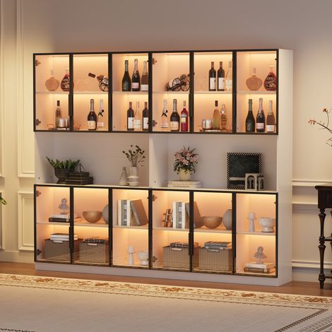 Vitrine 12 portes-éclairage LED-intégré-verre étagères-ouvert-rangement-240x34x200cm (1/5)