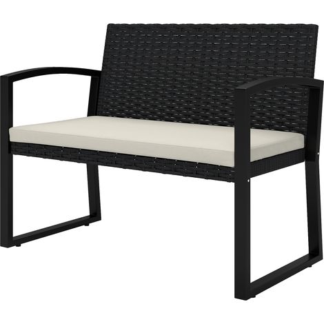 Canapé 2 places en résine tressée 103x58x78 cm avec coussin dossier inclinable acier galvanisé (1/5)