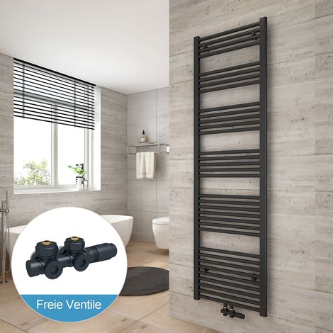 Heilmetz Radiadores toalleros de agua conexión intermedia Incluye conexiones de radiador 180x50cm Antracita Radiador + Antracita Válvula