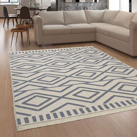 Paco Home Teppich Wohnzimmer Boho Waschbar Bis 30 Grad Skandinavisch Mit Fransen Wendbar 120x160 cm, Grau 2