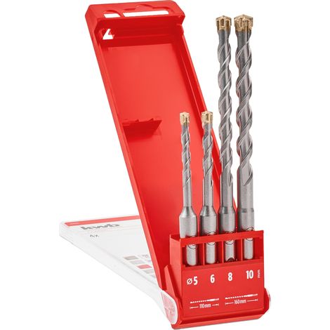 kwb HB2X SDS Plus Set de forets, 4 pièces, 110/160 mm, Ø 5 / 6 / 8 / 10 mm (HM X Cross Point, spirale fraisée en forme de U, acier 40 CR, SDS Plus) (1/5)