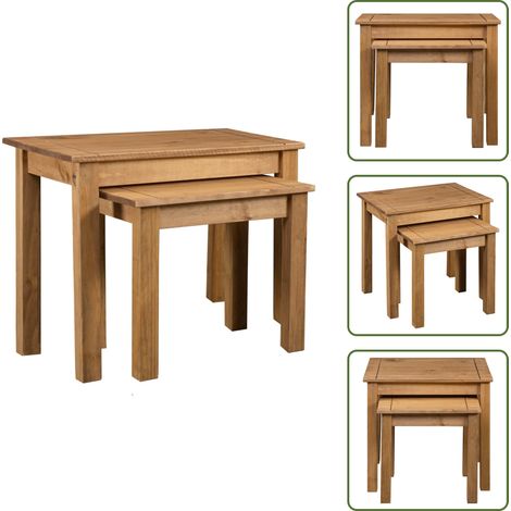 Tables gigognes 2 pcs Bois de pin massif Assortiment Panama - Table Basse - Table D'appoint - Meubles Rustiques - Tables Gigognes - Bois De Pin (1/5)