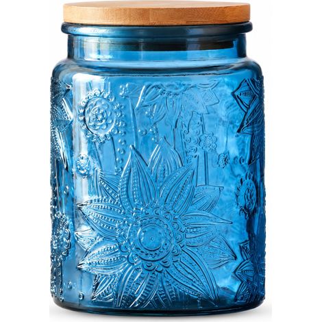 Bocal en verre bleu, 700 ml - Bocal en verre avec couvercle hermétique, bocal à bonbons/récipient à sucre pour la cuisine, la garde-manger, le café, le thé, les biscuits (1/5)