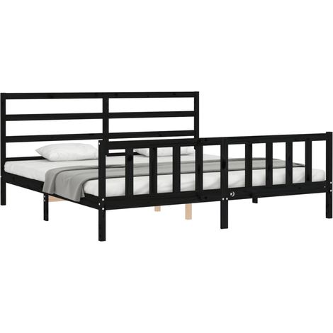 Estructura de cama con cabecero madera maciza negro 200x200 cm vidaXL (1/4)
