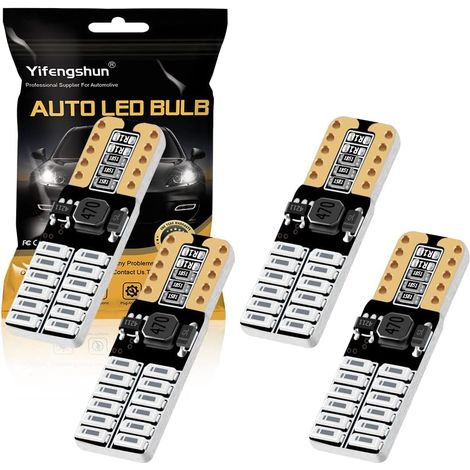 4x T10 W5W LED Bulbs 168 194 5W Canbus Wedge Super Bright Blue for Car Interior Exterior License Plate Dome Side Light Bulb (1/5)