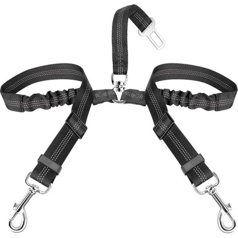 Double Ceinture pour 2 Chiens - Laisse Réfléchissante Réglable de Sécurité en Nylon Élastique - Harnais Voiture Absorption des Chocs (1/5)