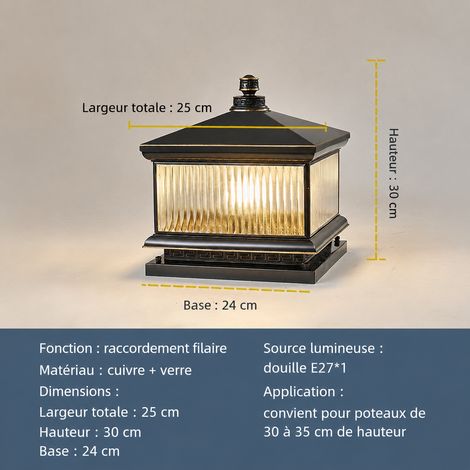 Lampe de pilier d'extérieur en cuivre 25 cm noir brossé or 220V 25cm réf 5986 3 kg – Livraison gratuite