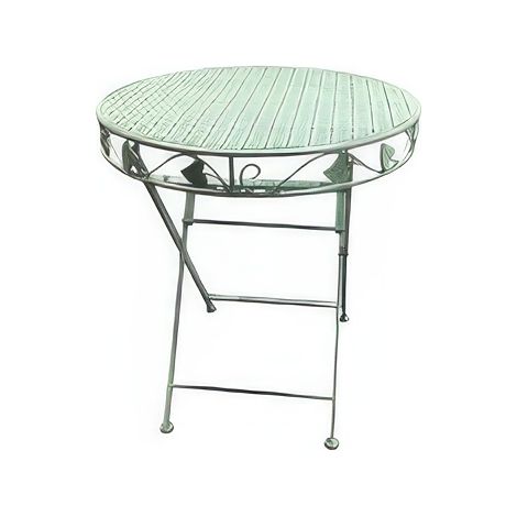 Table Pliante Epoque Diam. 70 x H 74 cm Vert Sauge en M�tal Peint par Poudrage