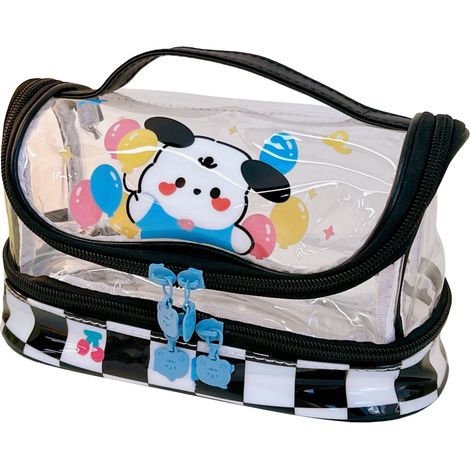 Trousse à crayons style cartoon, grande capacité en PVC transparent zippé, étui portable pour étudiants école bureau, motif chiot ballon (1/5)