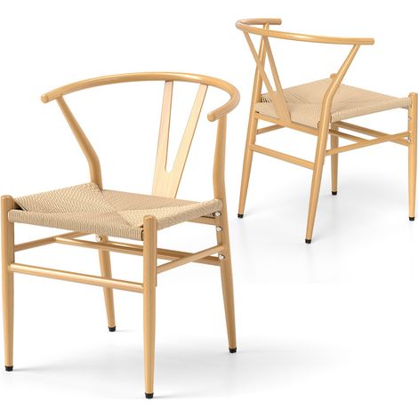 Sedie da cucina schienale Y cuscino rattan intrecciato impilabili Naturale (1/5)