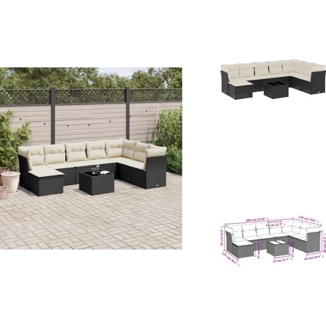 9-tlg. Garten-Sofagarnitur mit Kissen Schwarz Poly Rattan - Gartenmöbel Set - Esszimmergarnitur Outdoor - Rattan Möbel - Lounge Sofa - Gartenlounge (1/3)
