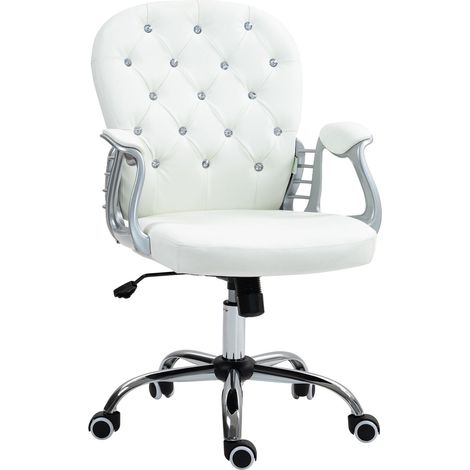Silla de oficina ergonómica con reposabrazos, imitación cuero blanco