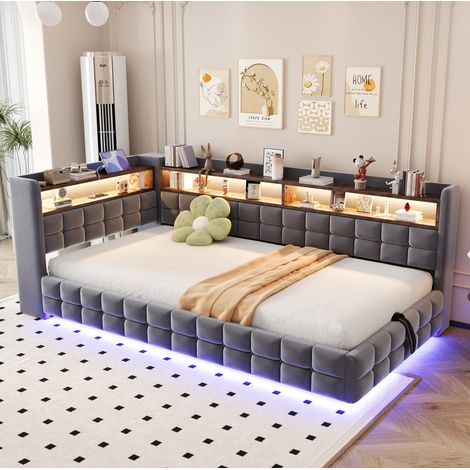 MEUBLIV Bettgestell 90x200 cm Grau – mit Stauraum, LED und Ladefunktion, ohne Matratze (1/5)