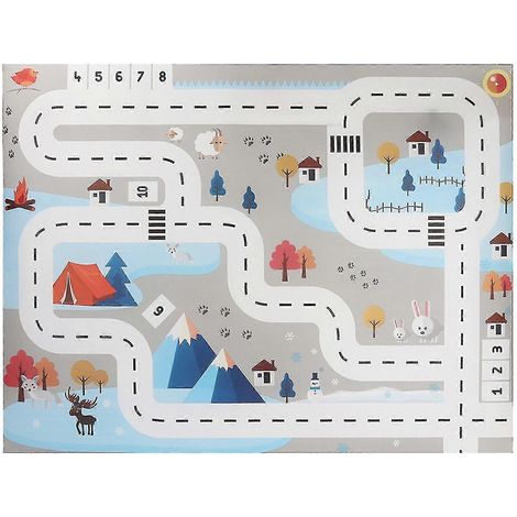 Tapis de jeu portable pour voiture, motif parking et circulation, bleu et blanc nordique, 130 x 100 mm. (1/5)