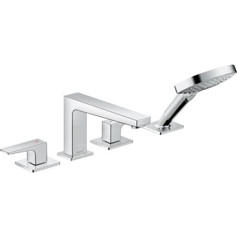 Robinet mélangeur bain douche 4 trous poignée manette HANSGROHE Metropol chromé (1/5)