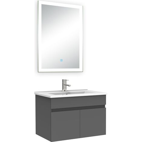 Ocean Ensemble meuble Salle de Bain 60cm simple vasque + miroir lumineux 3 couleurs + dimmable anthracite