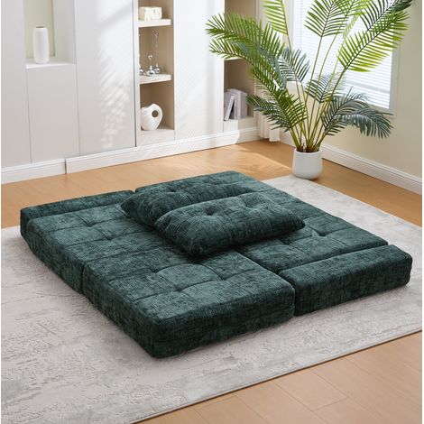 Sofá cama plegable 79 x 180 x 18 cm, chenilla verde oscuro, con cojín DESVIAE (1/5)