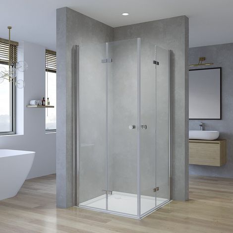 Duschkabine Eckdusche mit Faltdoppeltüren 120x120x187 cm Duschabtrennung Rahmenlose Sicherheitsglas-Duschtür (1/5)