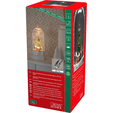 Konstsmide Decorazione natalizia a LED, palla di neve, albero e funzione rotante, scena del mercato, riempita d'acqua, con timer di 5 ore, funzionamento a batteria e USB, per interni, 3 x C 1,5 V (non (1/5)