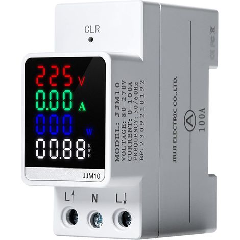 Compteur Electrique Consommation Wattmetre LCD Mesure Consommation Electrique AC80-270V 100A Ampèremètre Voltmètre Compteur d'énergie Numérique sur rail Din Monophasé, avec écran LCD (1/5)