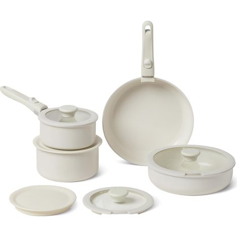Ustensiles de Cuisine Empilables Antiadhésifs en Céramique avec Poignées Amovibles, Lot de 11 Pièces, Compatible Tous Feux, Couleur Ivoire (1/5)