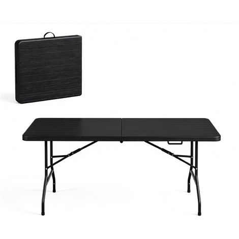 CHICFURN Mesa plegable de exterior 180x74x70 cm en HDPE negro, estructura metálica, sin montaje (1/5)