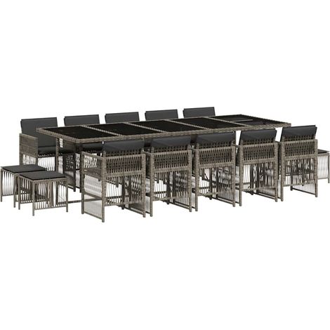 Maison Exclusive - 15-tlg. Garten-Essgruppe mit Kissen Grau Poly