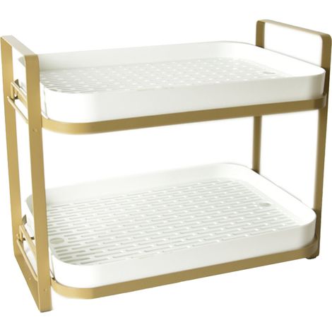 Double Layer Coffee Mug Holder Large Capacity Tea Set Storage Rack Kitchen Tray Drain Box Mug Stand White