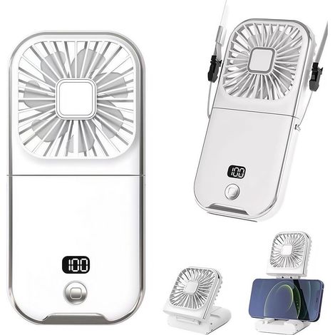 Mini-Taschenventilator mit variabler Geschwindigkeit, LED-Digitalanzeige und Handyhalterung (1/5)