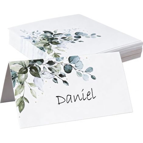 50Pcs Marque Place Mariage, Feuille Verte Porte Nom Table Baptême Plan de Table Mariage Cartons Placement Marque Place Anniversaire Numero Carte de Table Pour Communion Festival Fête Decoration 9x10CM (1/5)
