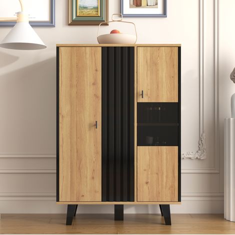 meuble rangement vitrine LED 80x120x40 bois noir OKMYHOME (1/5)