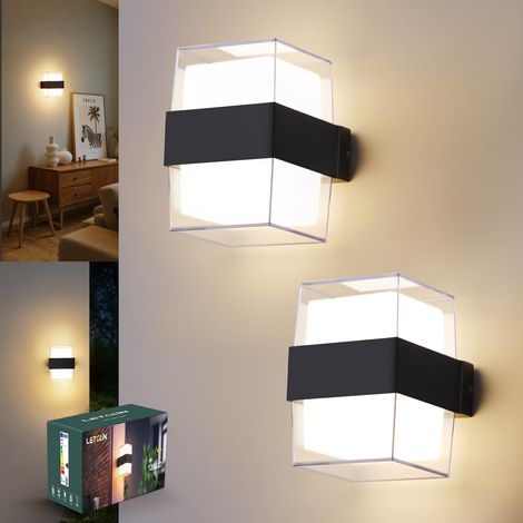 12W Applique Murale LED Intérieur, IP65 Applique Murale Extérieur Aluminium, 1200LM 3000K Up-and-Down Éclairage Luminaires, LED Lampe pour Salon Escalier Porche Balcon, Noir 2 Pack (1/5)