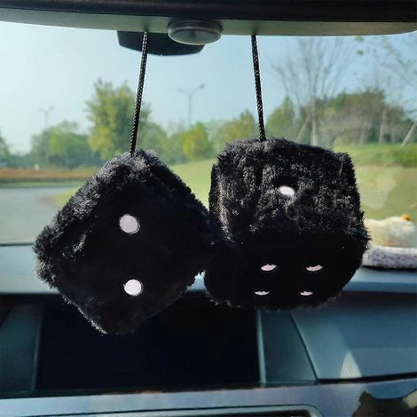 Lot de 2 supports de rétroviseur en forme de dés duveteux pour décoration intérieure de voiture, accessoires auto et ornements intérieurs (1/5)