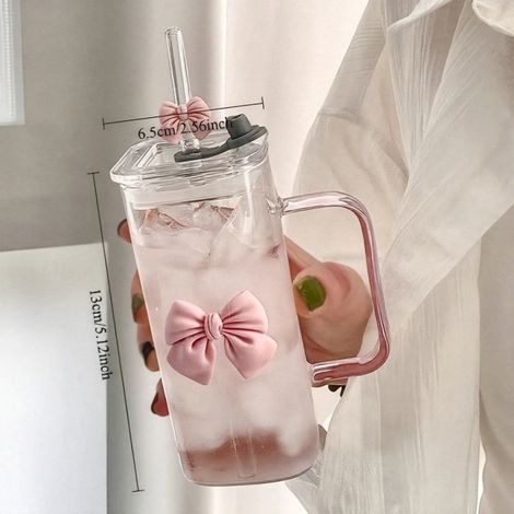 Verre À Boisson En Verre - 400 ml - Avec Poignée Et Couvercle - Paille En Verre - Accessoires À Nœuds Détachables - 1 Pièce (1/5)