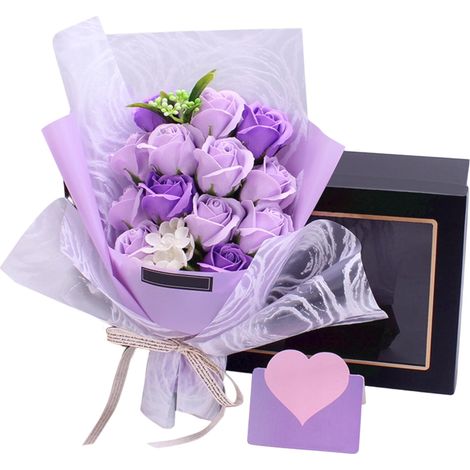 Set Cadeau Anniversaire - Fleurs En Savon Et Bouquet De Roses - Boîte Cadeau Prête À Offrir - Pour Fête Des Amoureux Et Qixi (1/4)