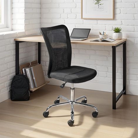 Chaise de Bureau pour Enfant - Fauteuil pivotant Ergonomique - Hauteur réglable - Pied en métal chromé - Revêtement en Maille Respirante - Rotation à 360° - Noir (1/5)