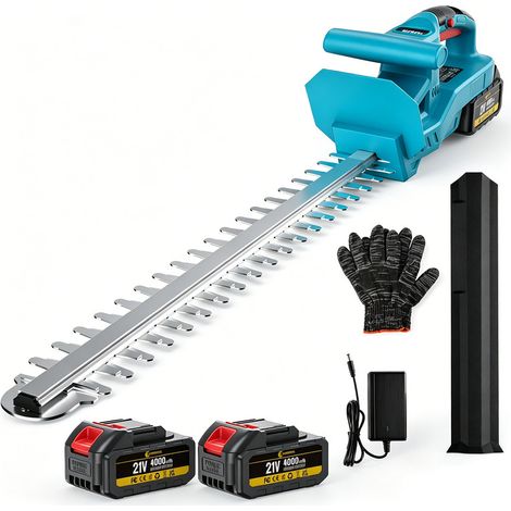 Taille-haies électrique sans fil avec 21V 2 batterie 4.0Ah et chargeur - Lame 51cm Coupe 18mm - pour Jardin Haies Arbustes Bleu