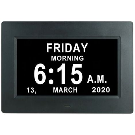 7-Zoll-LCD-Digitaluhr mit Kalender, Datums- und Zeitanzeige, Kurzanzeige, automatischer Dimmfunktion und HD-Display mit Erinnerungsfunktion in 8 Sprachen – ideal für Senioren und Kinder mit Behinderun