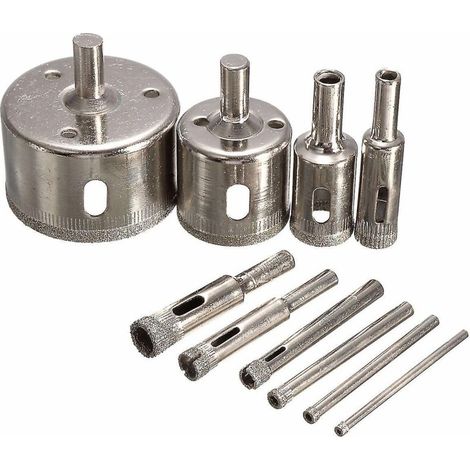 10pcs 3-50mm Diamond Hole Saw Drill Set 100 Grits Tile Glass Drill (1/4)