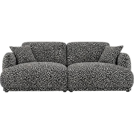 ROSALIE - Canapé droit tissu imprimé animalier 2 places Blanc (1/5)