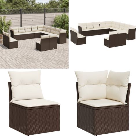 13-tlg. Garten-Sofagarnitur mit Kissen Braun Poly Rattan - Gartengestelle - Gartenmöbelset - Rattan Möbel - Lounge Set - Gartenlounge - Home & Living (1/5)