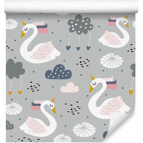 Carta da parati con unicorno e cigno addormentati per soggiorno e camera da letto, 50x1000 cm (1/5)