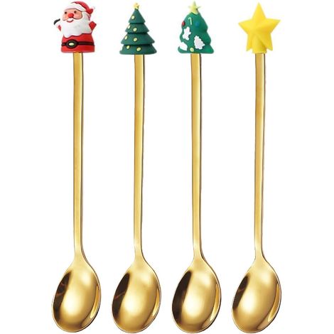 Cuillères à Café de Noël, Cuillères de Noël, Cuillère à Café en Feuille D'acier Inoxydable Cuillère Cafe Petite Cuillere à Dessert en Acier Inoxydable, Noel Cuilleres à thé à Dessert en Acier de Noel