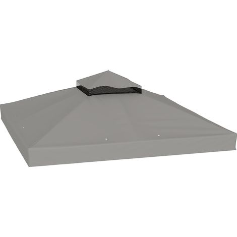 Toile pour tonnelle 3 x 3 m toile de rechange pour tonnelle à 2 niveaux protection UPF30+ trous de drainage gris