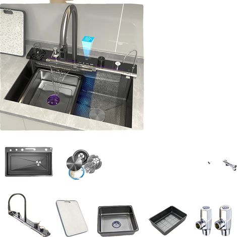 Évier de cuisine, grand bol simple, acier inoxydable 304, 8046CM-M-SET-droit (1/2)