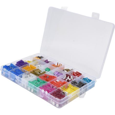 Lot de 250 fusibles auto assortis type lame alliage aluminium 2A-40A moyens petits avec porte-fusible boite (1/5)