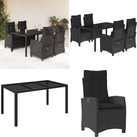 5-tlg. Garten-Essgruppe mit Kissen Schwarz Poly Rattan - Gartentisch - Gartenstuhl (1/5)