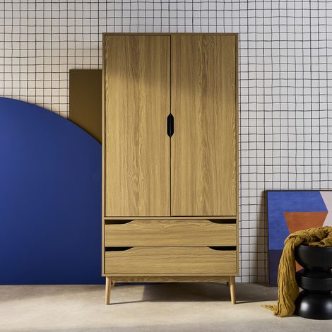 Armoire dressing vintage effet frêne 2 portes. 2 tiroirs. 1 tringle (1/5)