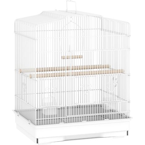 Cage à oiseaux vintage pour petits oiseaux avec accessoires 46,5 x 36 x 59 cm en acier et bois blanc et naturel (1/5)