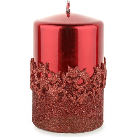 Weihnachtskerze, rotes Paraffin, 14 x 8 x 8 cm, Eisstern (1/5)
